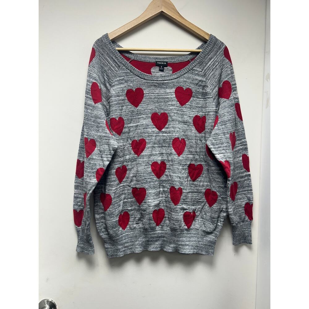 Torrid Grey Pullover Sweater with Red Hearts Size 2